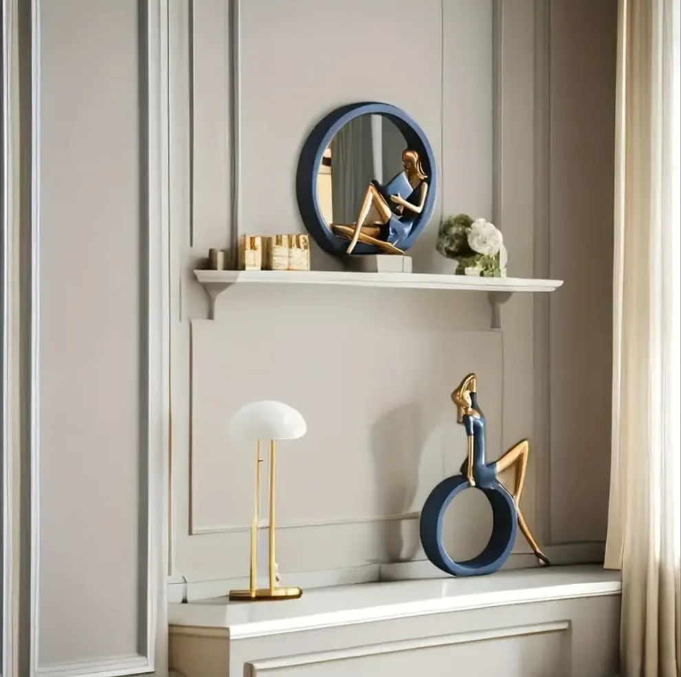 1 Smart Woman And Reading Girl Statue -Blue