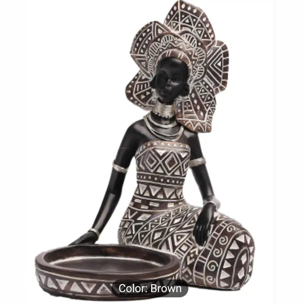 1pc, African Lady Figurine Candle Holder- Brown