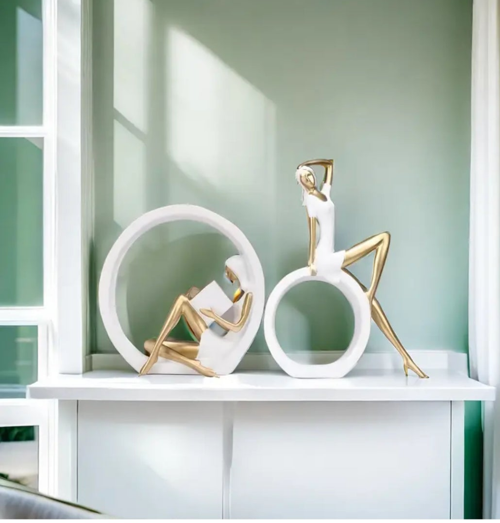 1pc Resin Artistic Woman & Reading Girl Statue