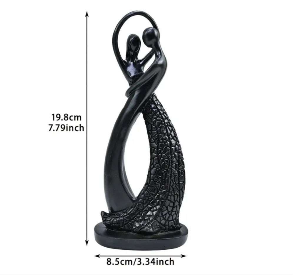 Modern Resin Couple Embrace Sculpture - Black