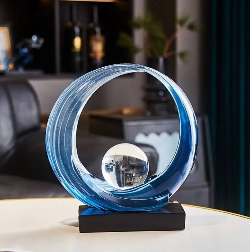 1pc Abstract Resin Wave Sculpture with Crystal Ball