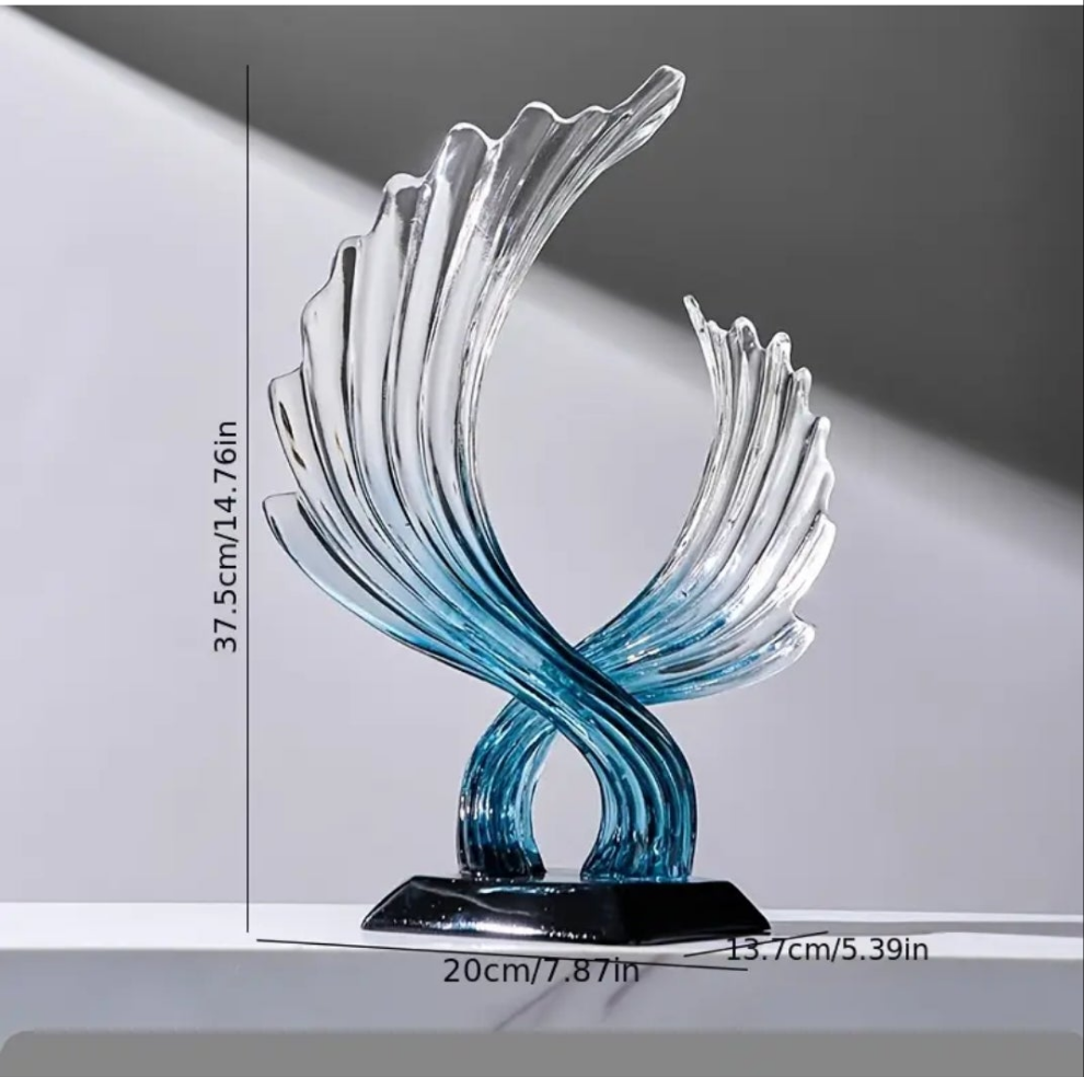 Modern Abstract Winged Art Statue -Transparent Blue