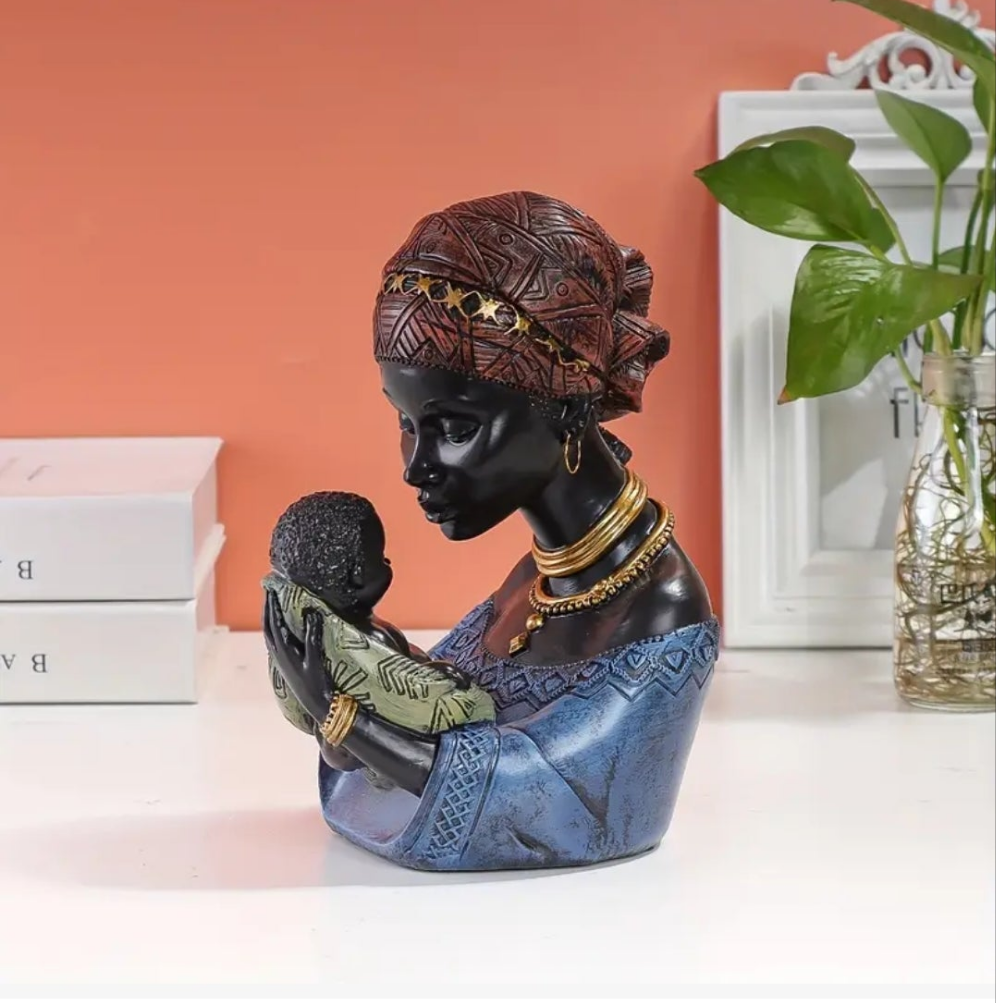 Elegant African Mother and Youngsters Figurine