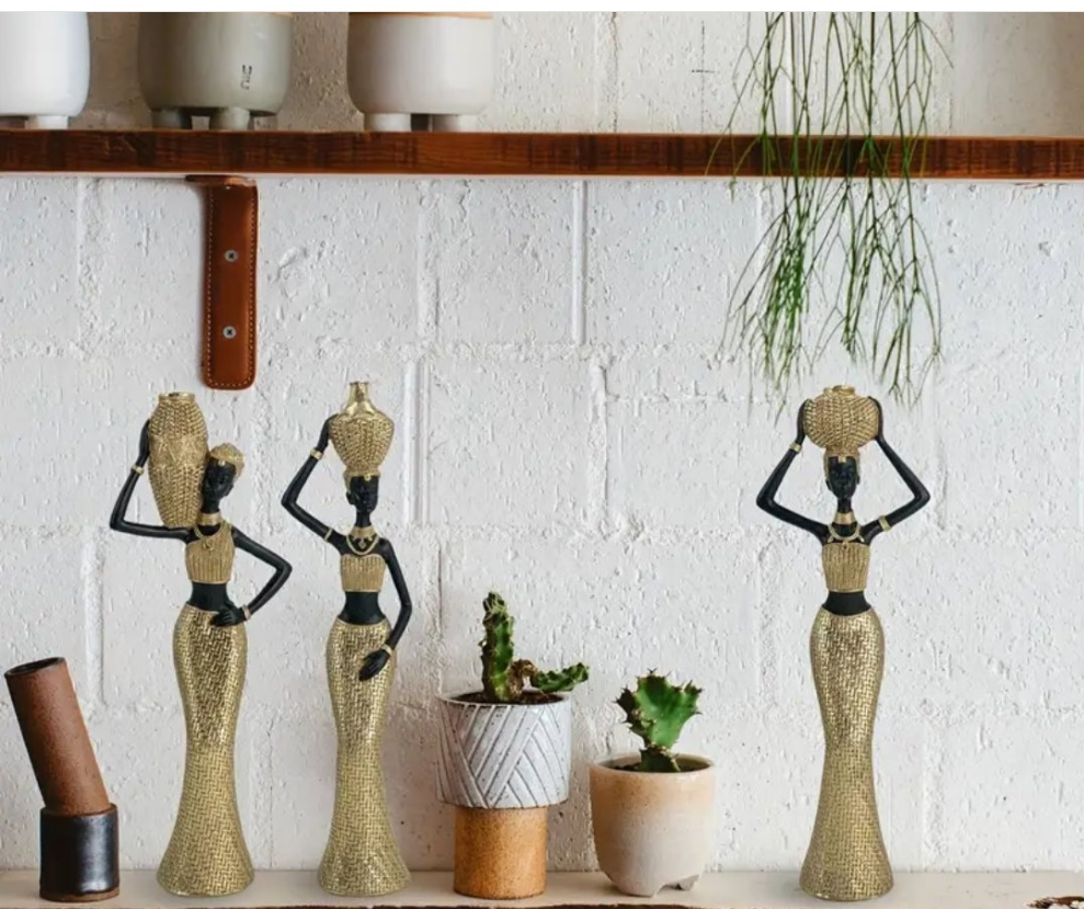 3 PCS African Golden Statues