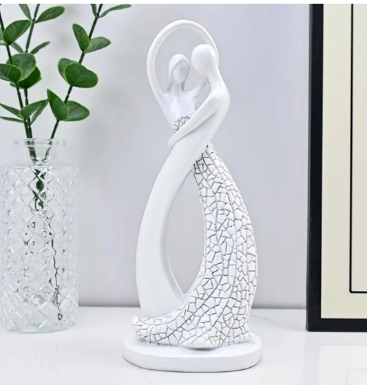 Modern Resin Couple Embrace Sculpture - White