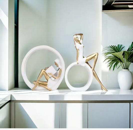 1pc Resin Artistic Woman & Reading Girl Statue