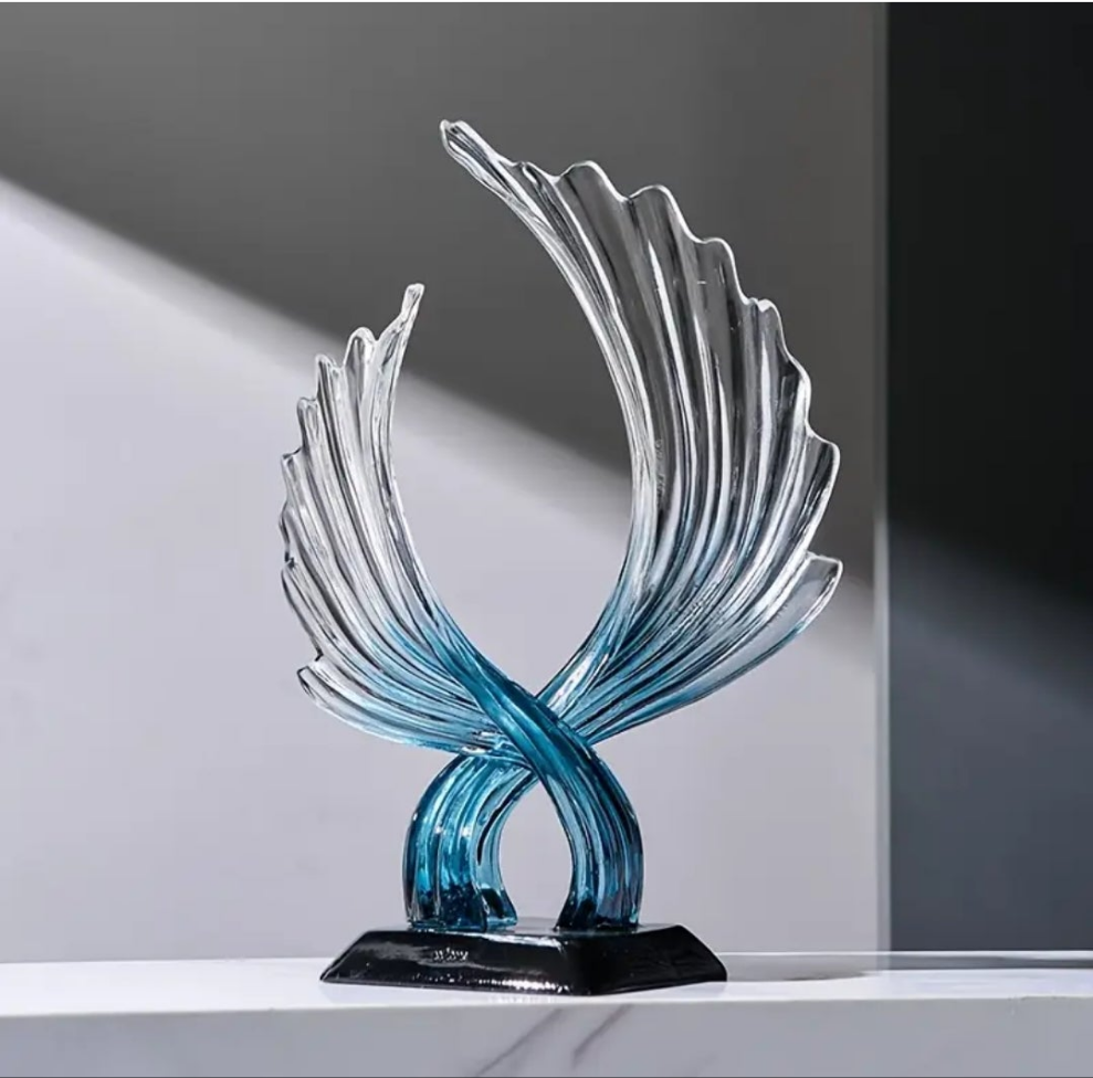 Modern Abstract Winged Art Statue -Transparent Blue