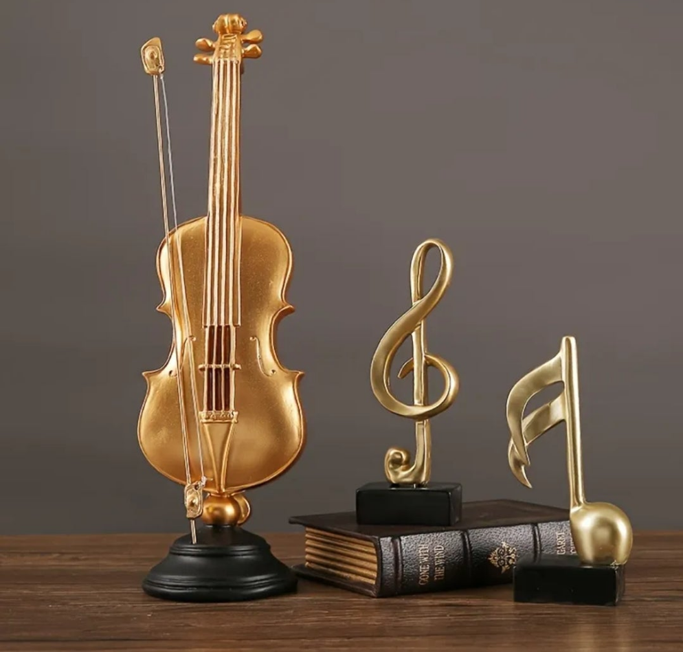 1pc European Style Golden Violin Resin Decor, Musical Instrument Craft Ornament