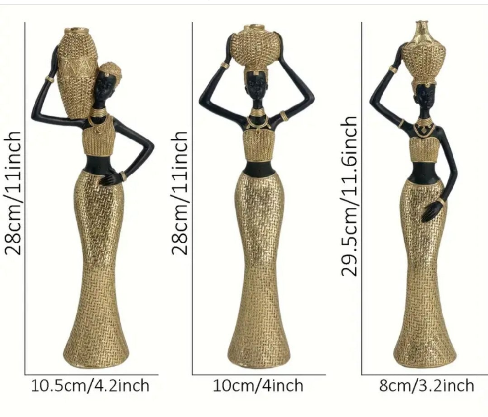 3 PCS African Golden Statues