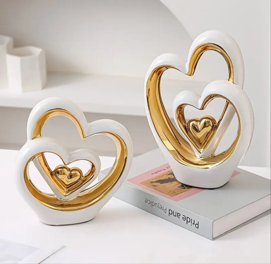 Classic Luxury Valentine Statues Set of 2 - Ceramic Heart Sculpture Vase Decor