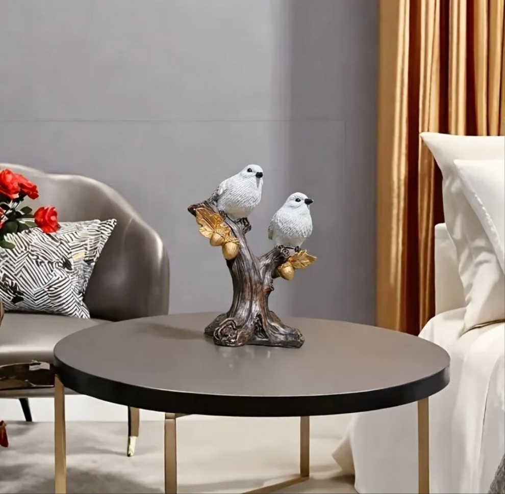 A Pair of Resin Acorn Bird Figurines, Hand-Painted