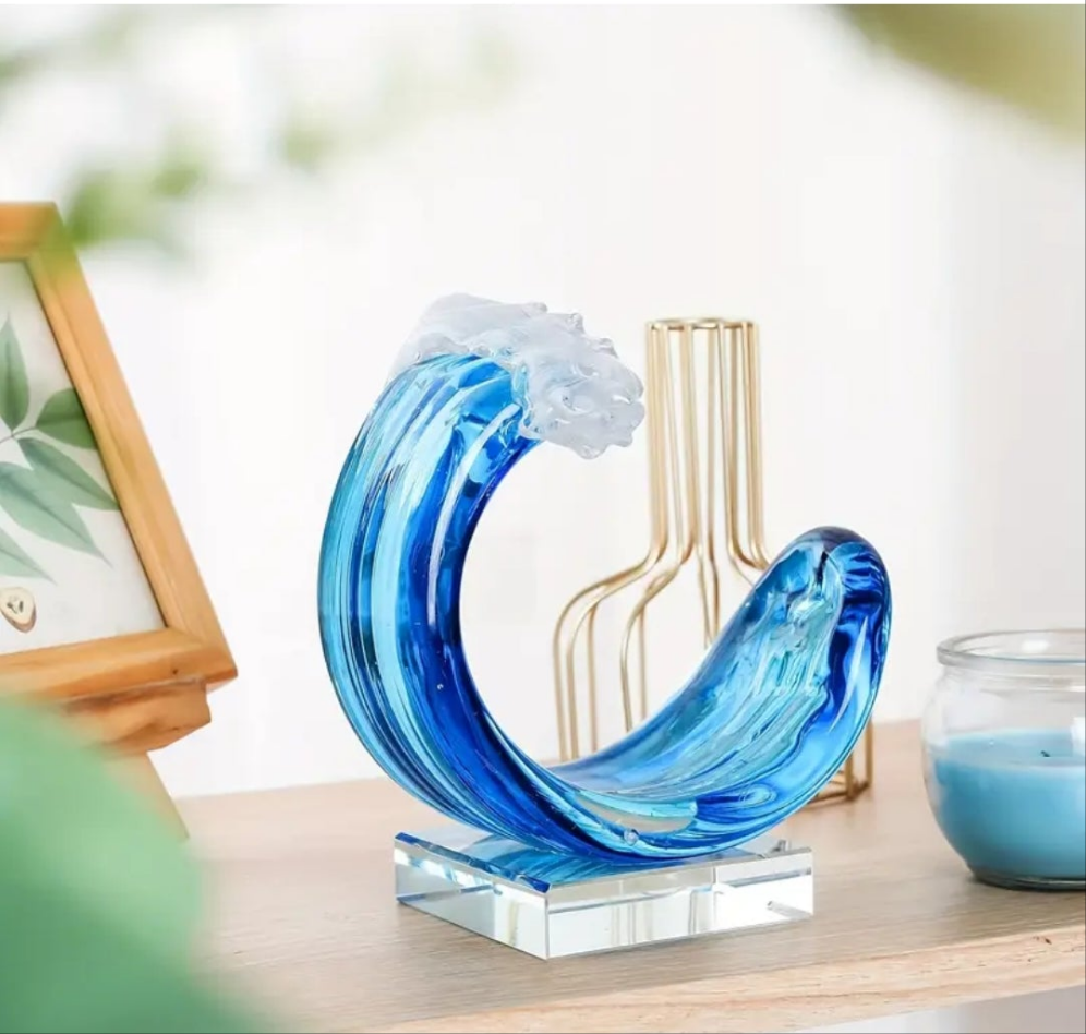 Hand-Blown Murano-Style Glass Wave Decor Statue