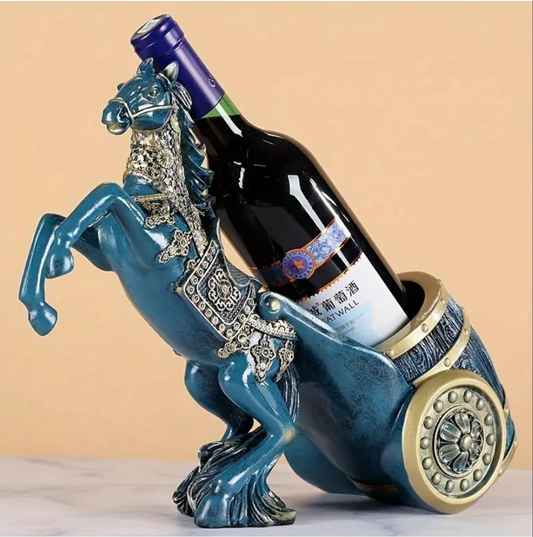 Elegant Golden Horse Wine Rack - Vintage-Inspired Resin Decor with Gemstone Accents