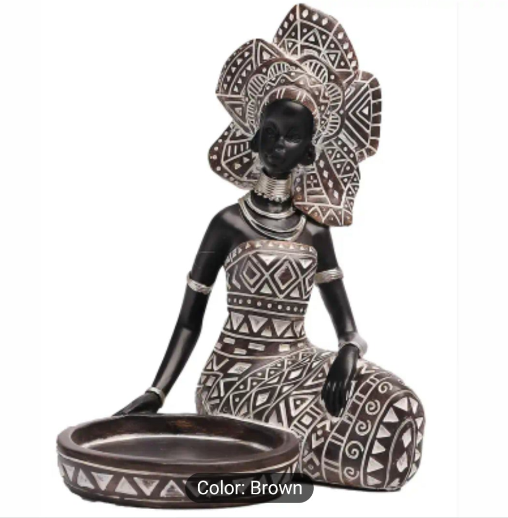 1pc, African Lady Figurine Candle Holder- Brown