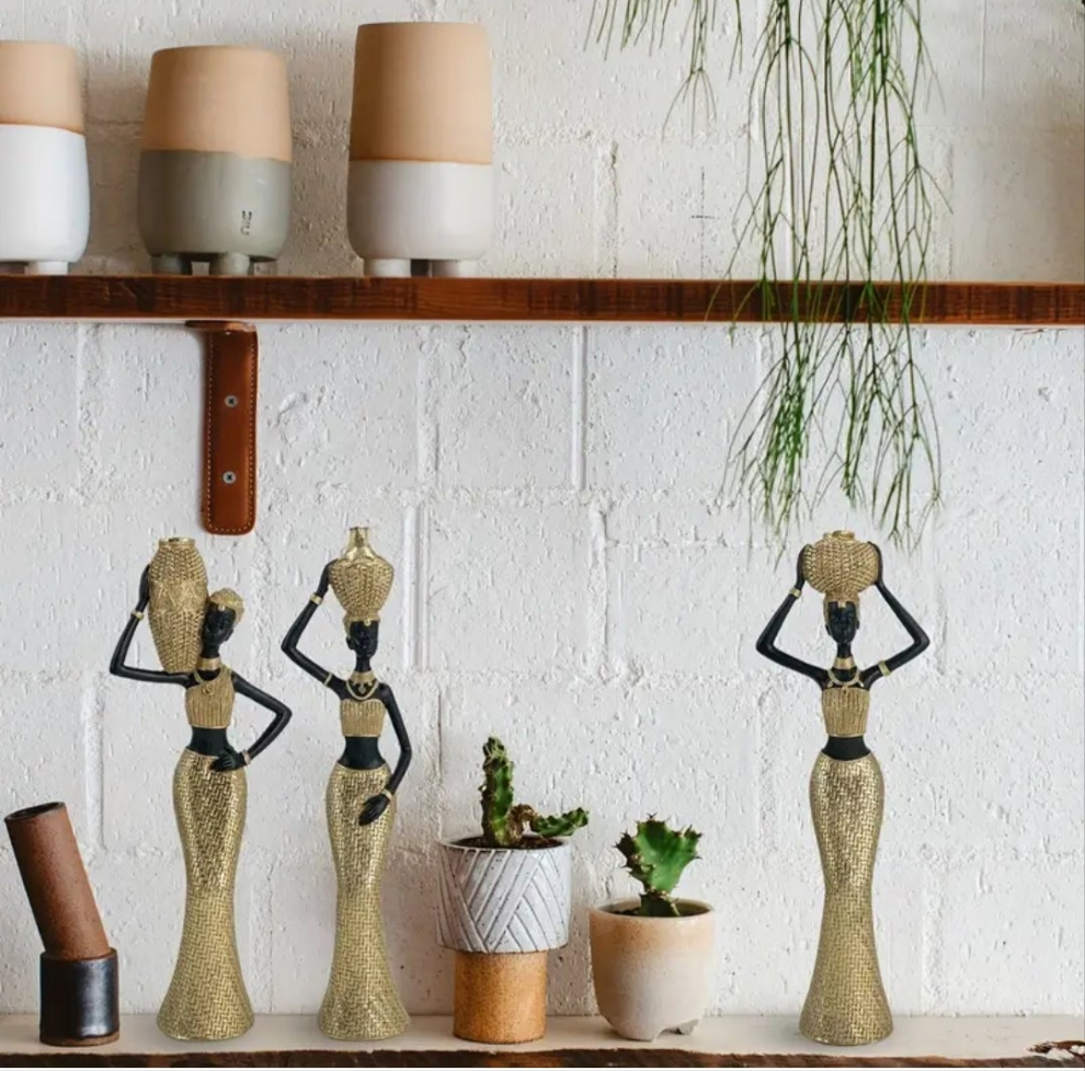 3 PCS African Golden Statues