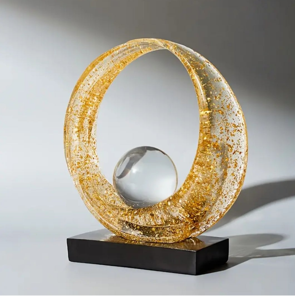 1pc Abstract Resin Wave Sculpture with Crystal Ball