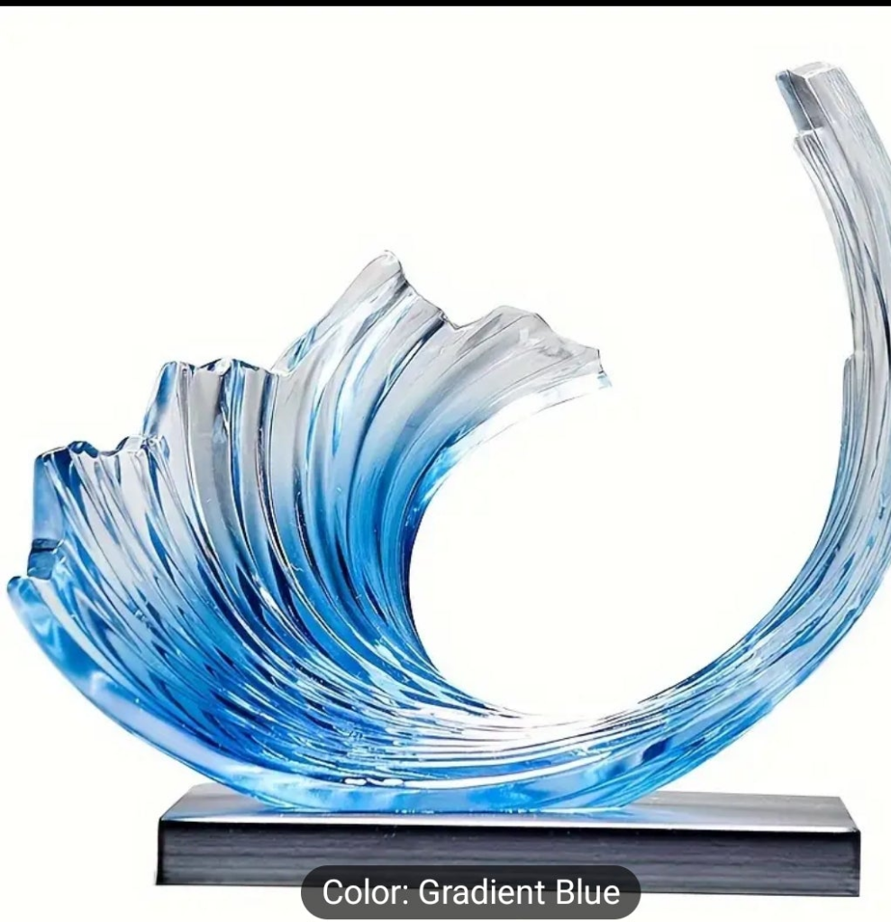 1pc Sculpture Decoration, Light Luxury Transparent Ride On Wave Ornament