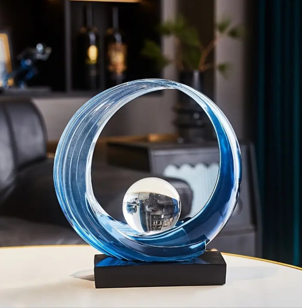 1pc Abstract Resin Wave Sculpture with Crystal Ball