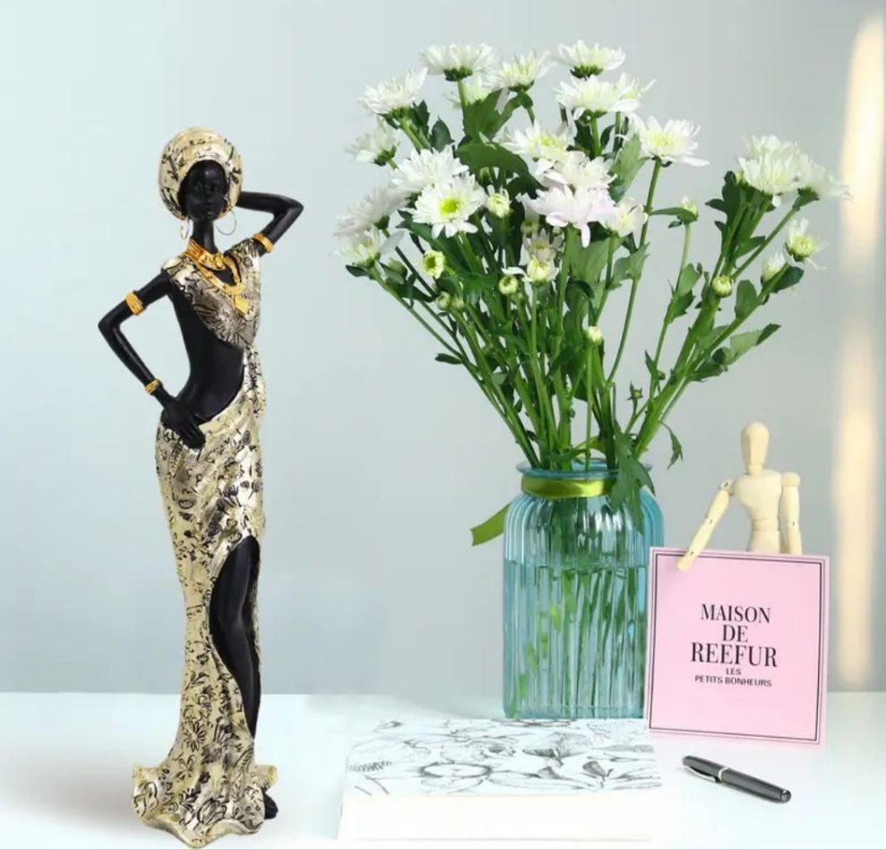 Golden Vintage African Lady Statue