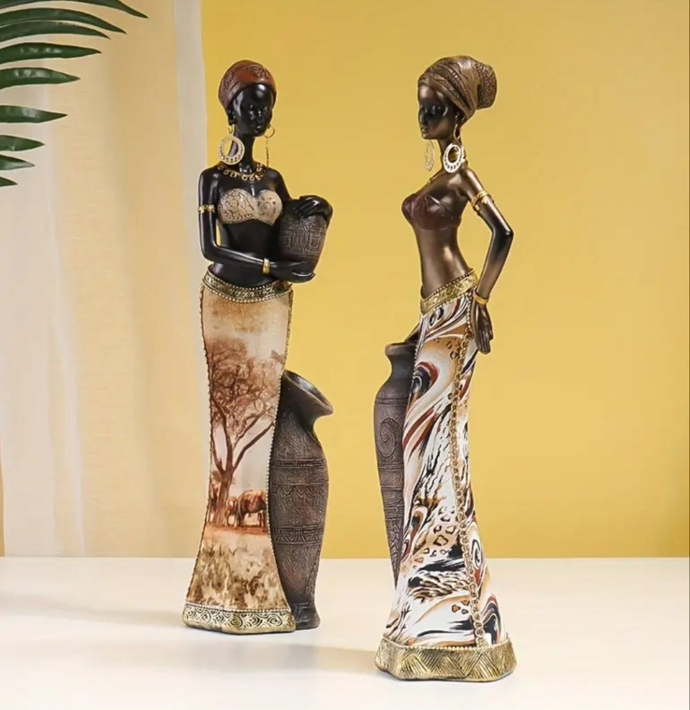 1pc African-Inspired Black Woman Vintage Sculpture