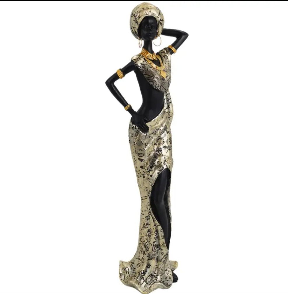 Golden Vintage African Lady Statue