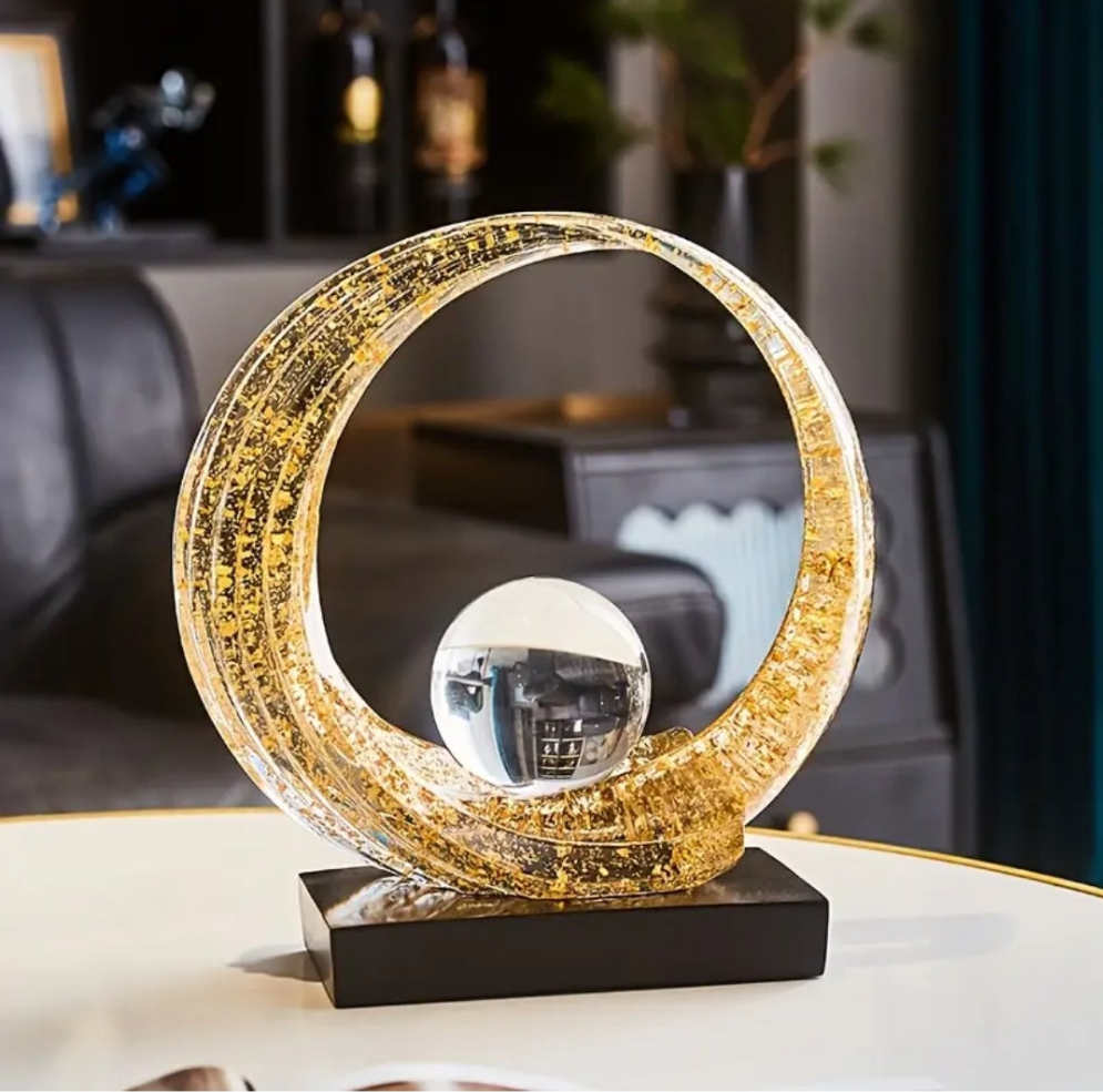 1pc Abstract Resin Wave Sculpture with Crystal Ball