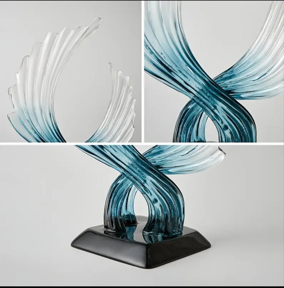 Modern Abstract Winged Art Statue -Transparent Blue