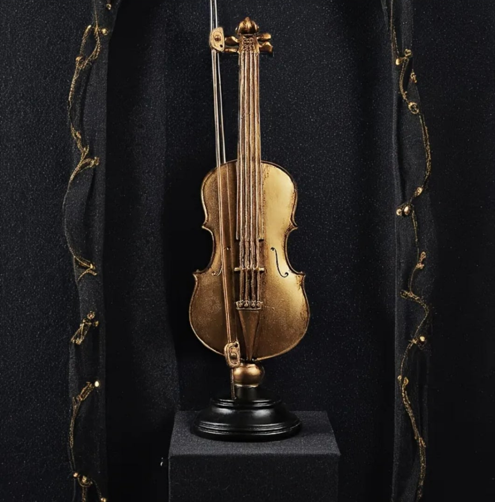 1pc European Style Golden Violin Resin Decor, Musical Instrument Craft Ornament
