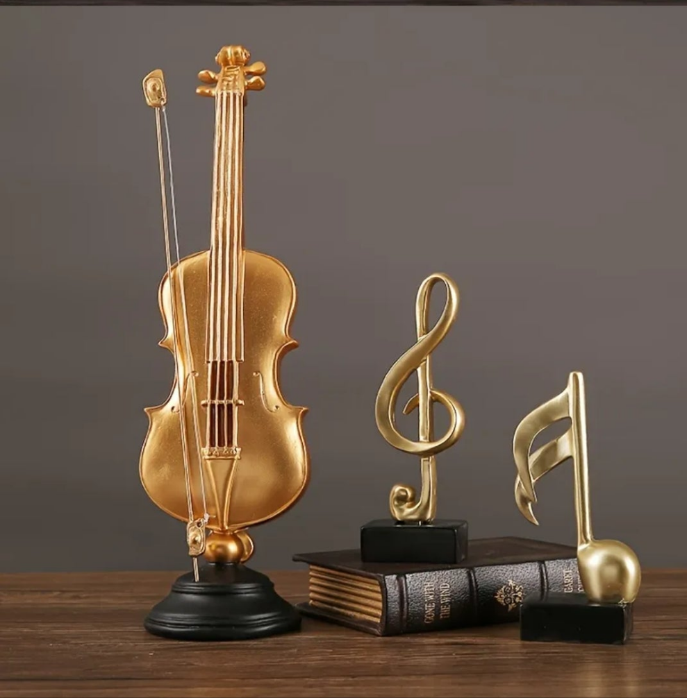 1pc European Style Golden Violin Resin Decor, Musical Instrument Craft Ornament