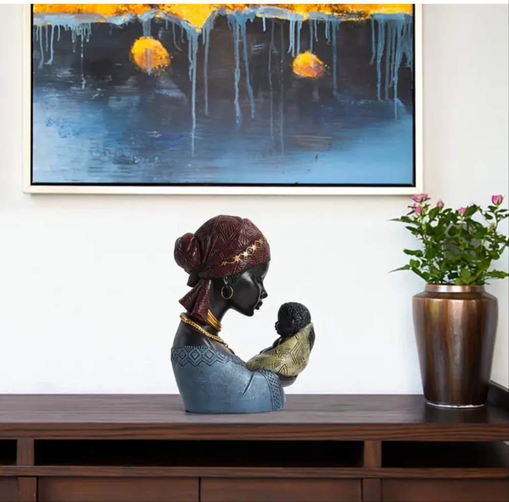 Elegant African Mother and Youngsters Figurine