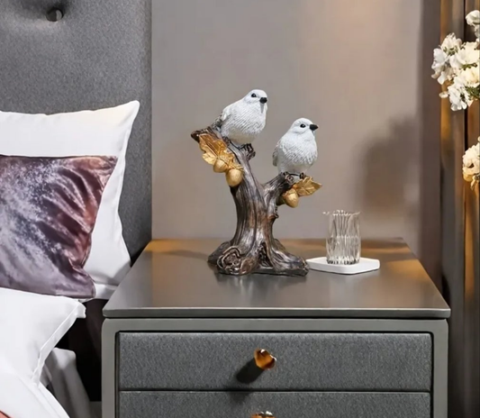 A Pair of Resin Acorn Bird Figurines, Hand-Painted