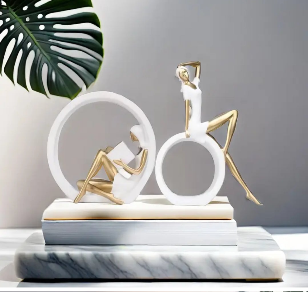 1pc Resin Artistic Woman & Reading Girl Statue