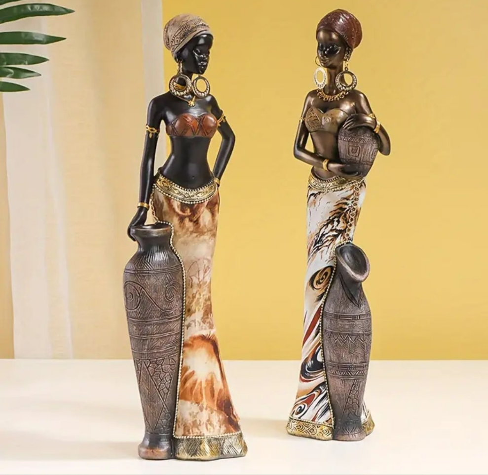 1pc African-Inspired Black Woman Vintage Sculpture