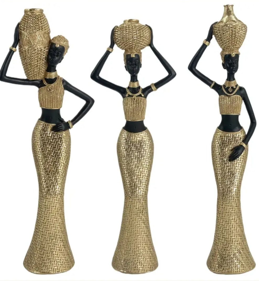 3 PCS African Golden Statues