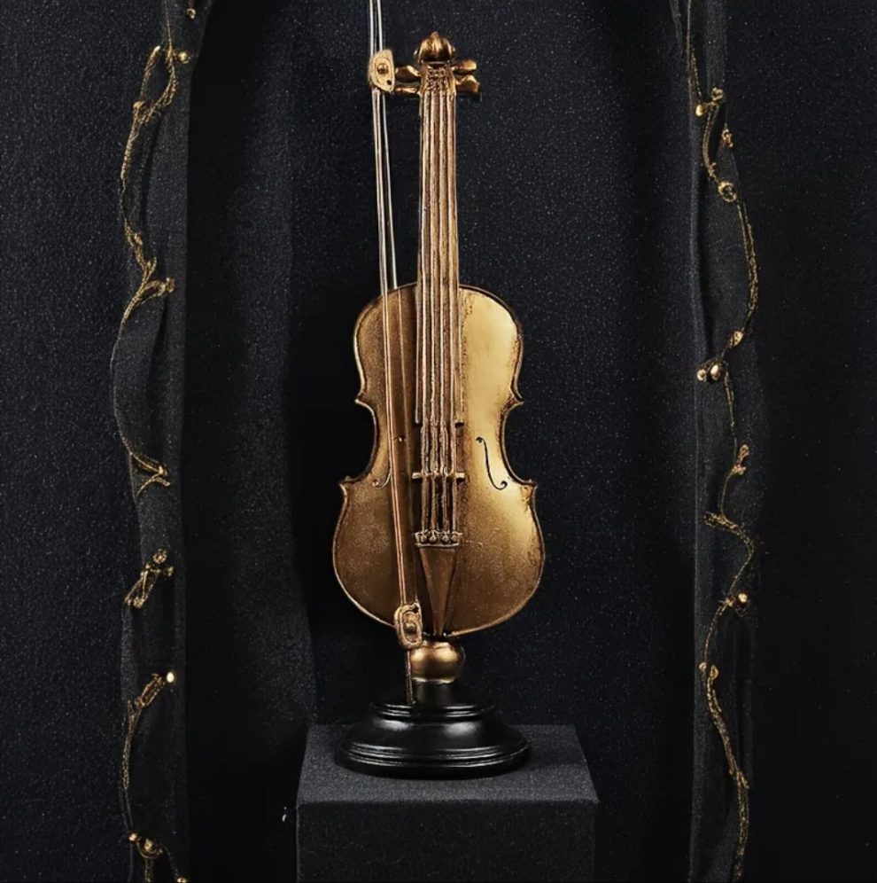 1pc European Style Golden Violin Resin Decor, Musical Instrument Craft Ornament