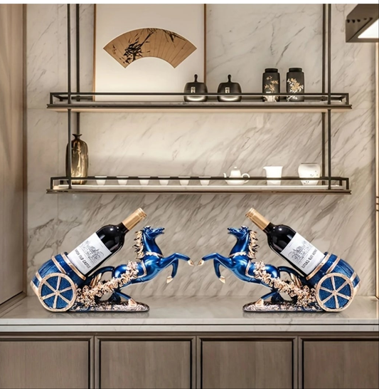 1pc Elegant European-Style Horse Wine Rack - Luxurious Blue and Golden Resin