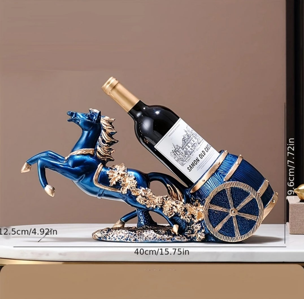 1pc Elegant European-Style Horse Wine Rack - Luxurious Blue and Golden Resin
