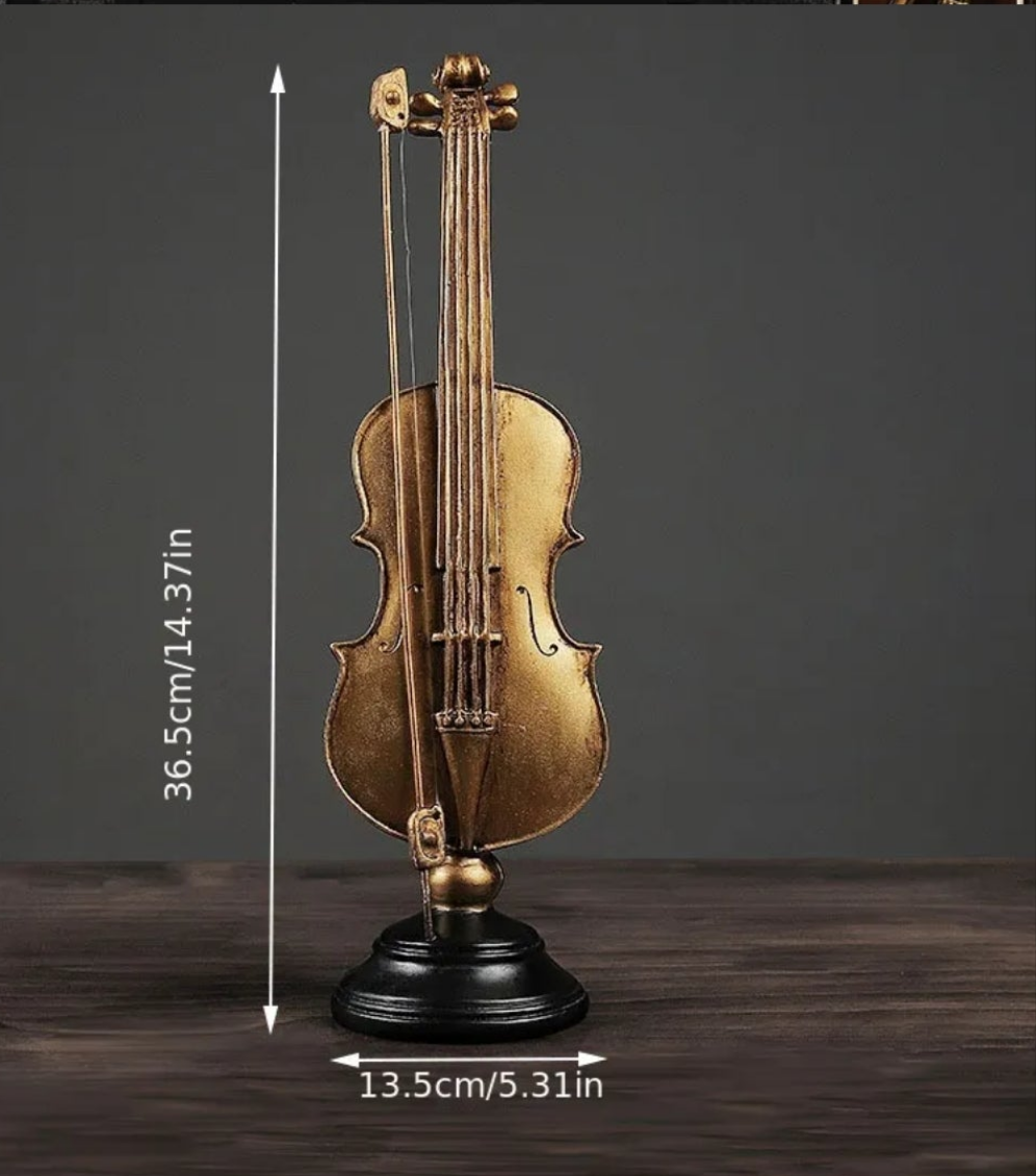 1pc European Style Golden Violin Resin Decor, Musical Instrument Craft Ornament