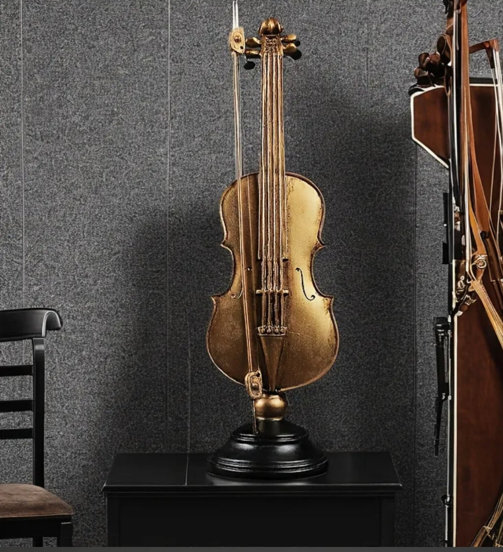 1pc European Style Golden Violin Resin Decor, Musical Instrument Craft Ornament