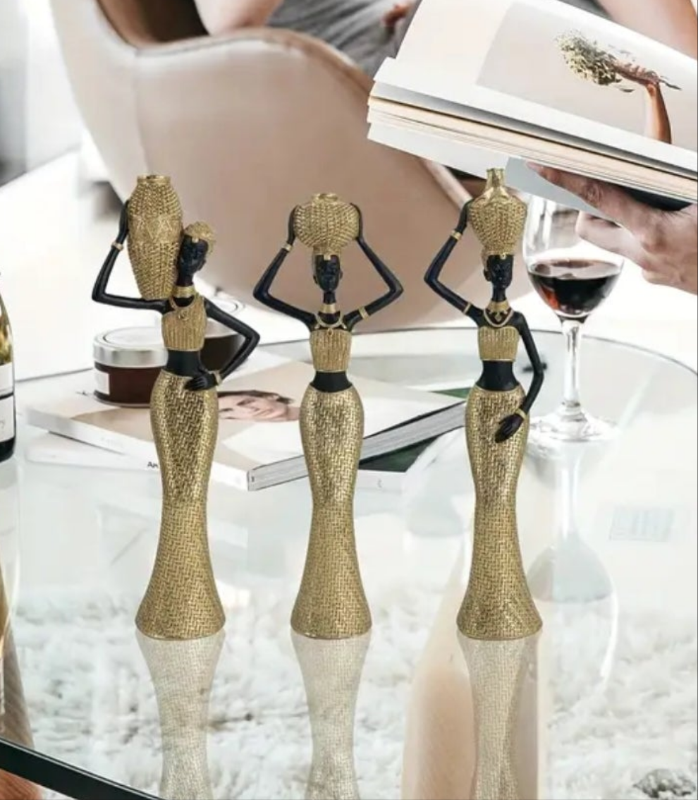 3 PCS African Golden Statues