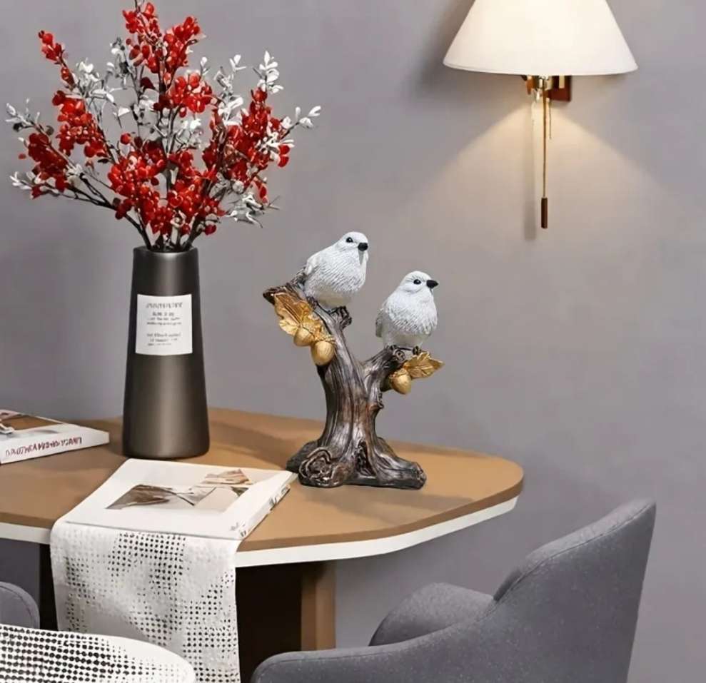 A Pair of Resin Acorn Bird Figurines, Hand-Painted