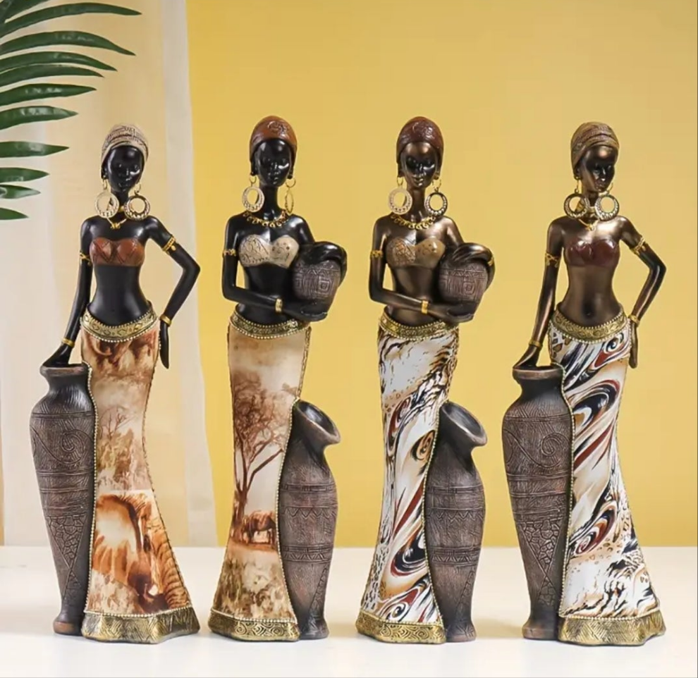 1pc African-Inspired Black Woman Vintage Sculpture