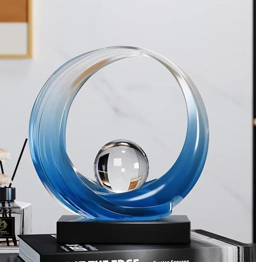 1pc Abstract Resin Wave Sculpture with Crystal Ball