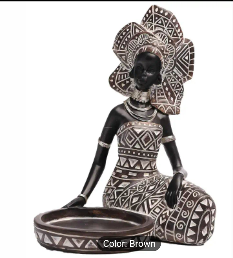 1pc, African Lady Figurine Candle Holder- Brown