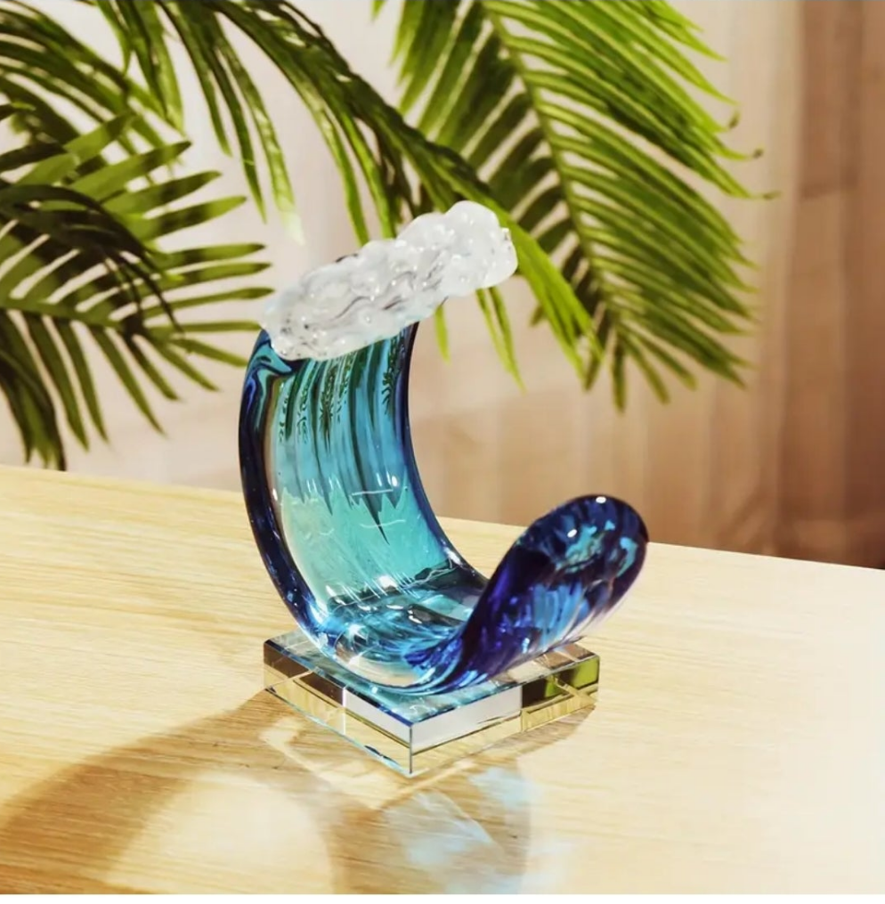 Hand-Blown Murano-Style Glass Wave Decor Statue
