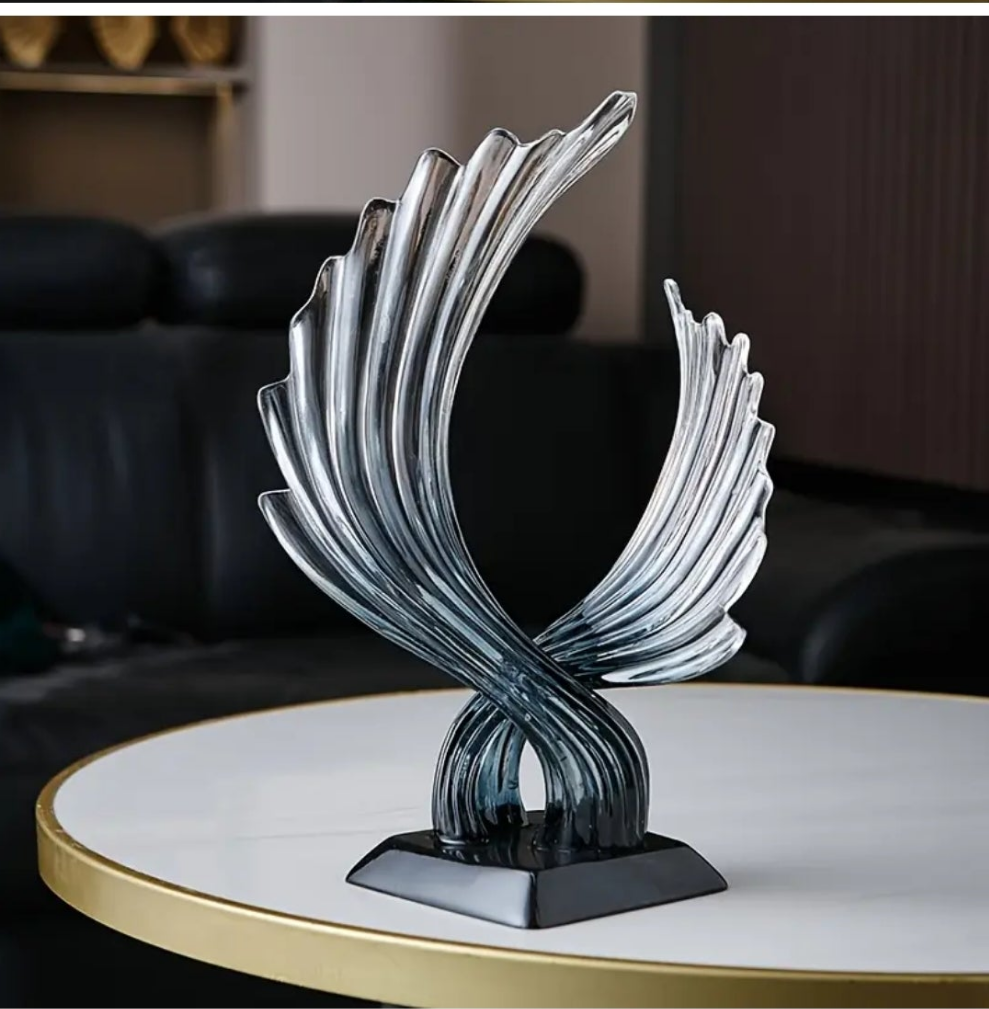 Modern Abstract Winged Art Statue - Resin Transparent Grey