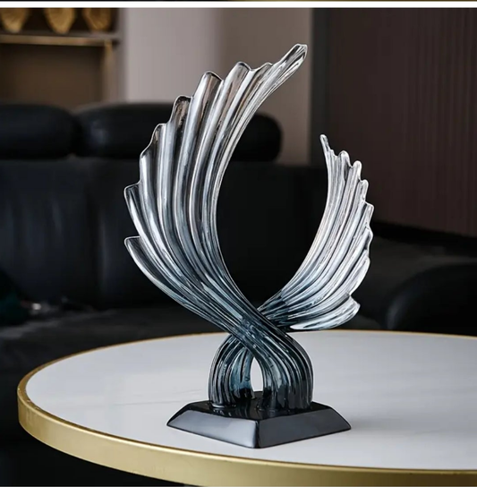 Modern Abstract Winged Art Statue - Resin Transparent Grey