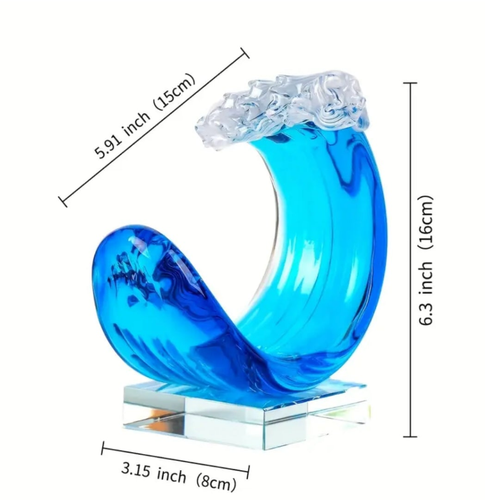 Hand-Blown Murano-Style Glass Wave Decor Statue