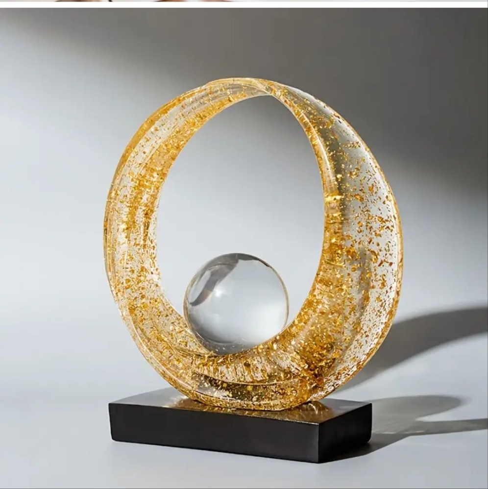 1pc Abstract Resin Wave Sculpture with Crystal Ball