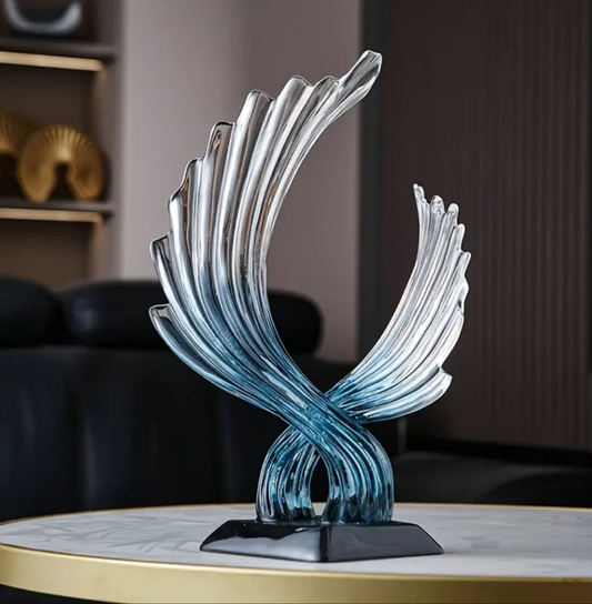 Modern Abstract Winged Art Statue -Transparent Blue
